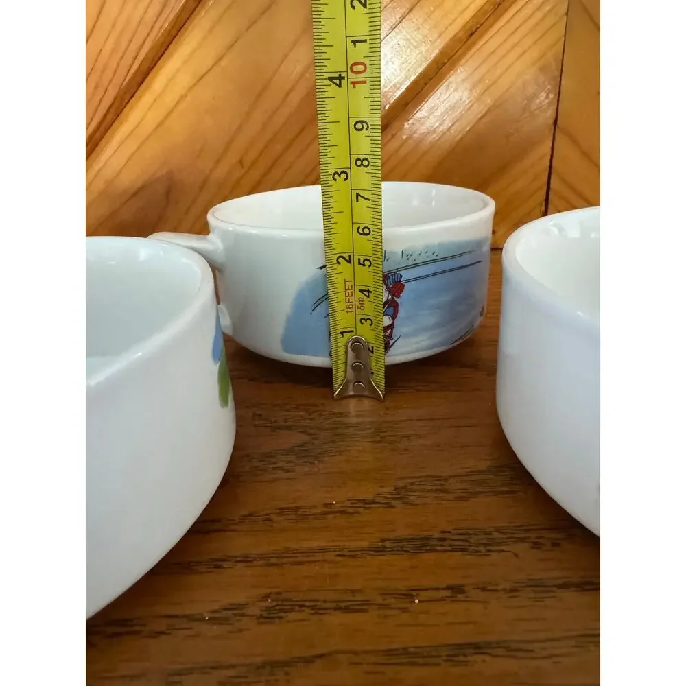 Vintage Campbell’s Soup Kids Stackable Mug Bowl Set of 3 Cartoon Scene Hockey - Picture 9 of 10